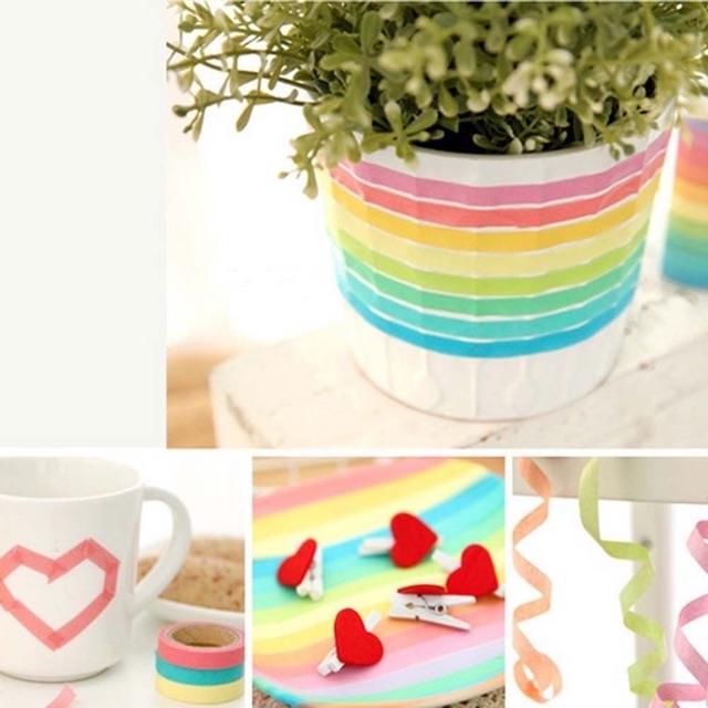 Set 10 cuộn băng dính washi trơn đủ màu