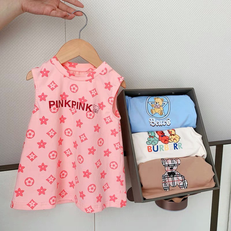 [Mã FAMARAL2 giảm 10K đơn 50K] SET 3 VÁY COTTON SÁT NÁCH THÊU GẤU BÉ GÁI