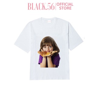 Áo thun nữ ADLV- WHITE PIZZA , áo thun unisex  cá tính form rộng tay lỡ ,BLACK56 M88