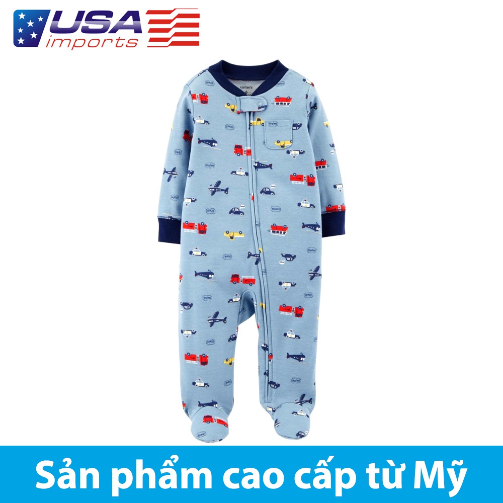 Đồ dài, đồ ngủ cotton liền quần khoá kéo Car-tờ Auth Từ Mỹ (115G574)