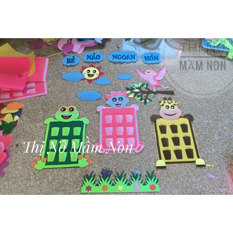 Mặt trời và mây xanh nỉ trang trí mầm non