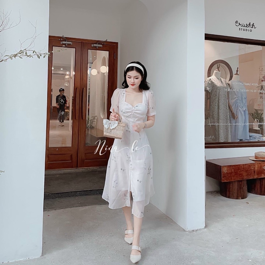 [HCM] Đầm Xòe Voan Hoa 2 Lớp Đính Cườm Thời Trang Nữ Sam Closet Free Size 40-55kg