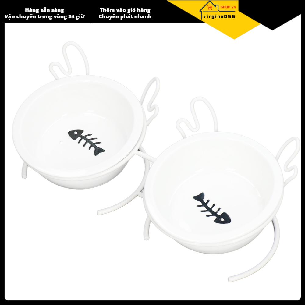 Virgina056 Vật nuôi đôi gốm chống trượt Thiết kế nghiêng có thể tháo rời khay đựng vật với giá đỡ kim loại cho chó mèo