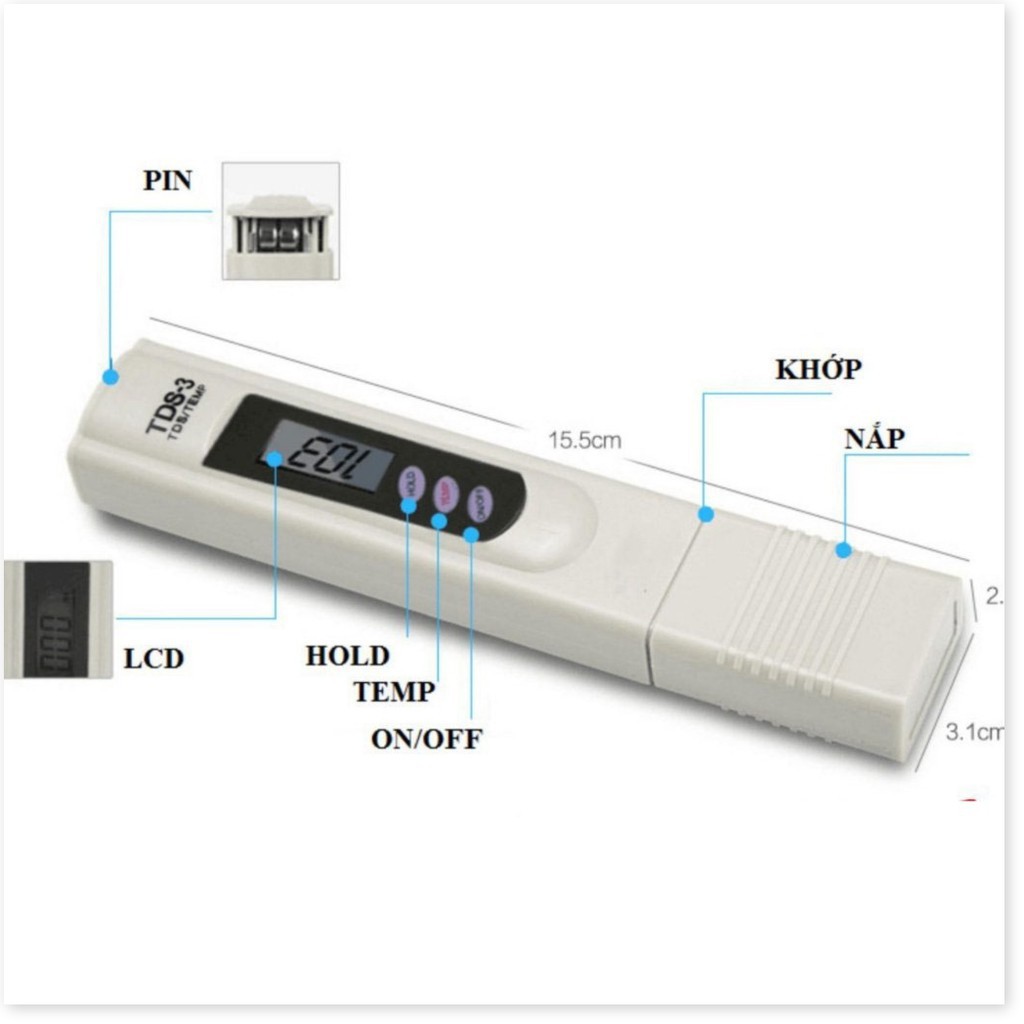 Máy kiểm tra phân tích chất lượng nước, Máy đo kiểm chất lượng nước TDS-3 bút thử nước sạch nhanh đơn giản chính các