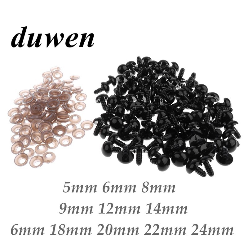 Set 10 Mắt Dạng Vít Bằng Nhựa Mềm Màu Đen 5-24mm Kèm Vòng Đệm Cho Gấu Bông