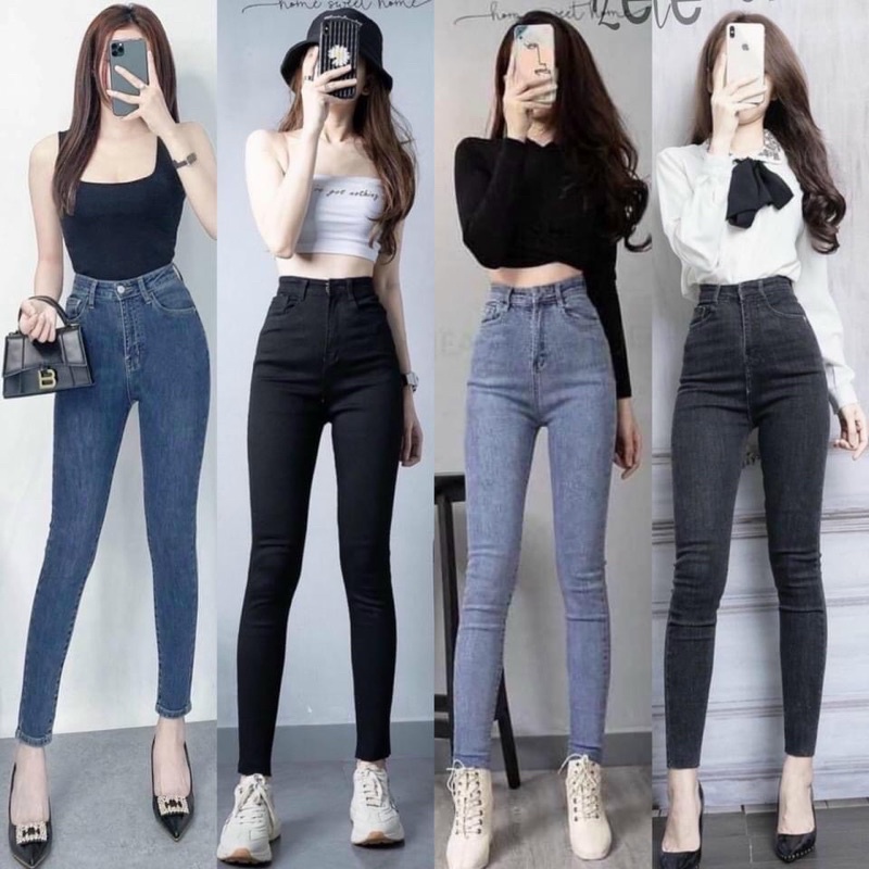 Quần jean nữ dáng ôm co giãn cơ bản 4 màu xịn đẹp