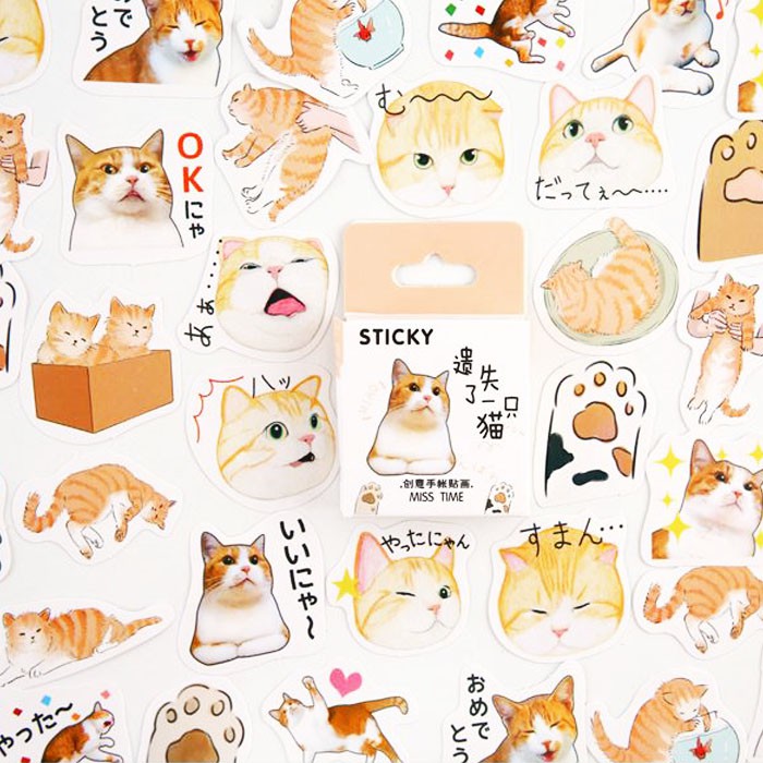 Hộp 46 Miếng Dán Sticker Trang Trí Mèo Biểu Cảm Nhật Bản