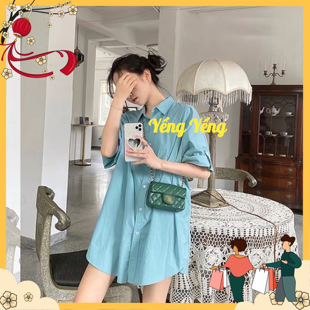 ANU342 - ÁO SƠ MI NỮ GU CỘC TAY GẤP GẤU DÁNG SUÔNG RỘNG