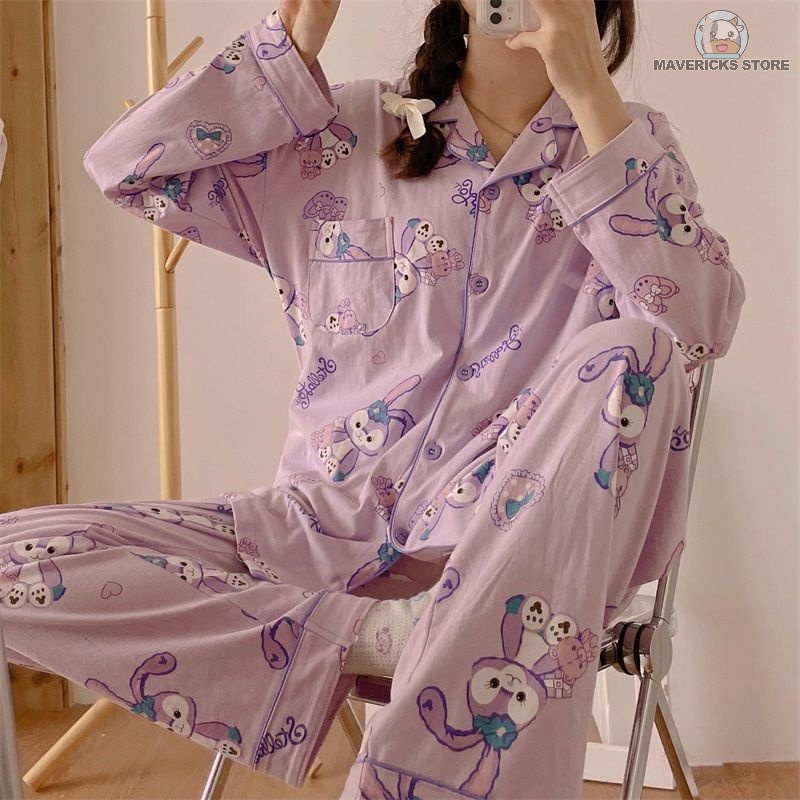 Bộ đồ ngủ tay dài in hình Disney dễ thương thời trang thu đông cho nữ
