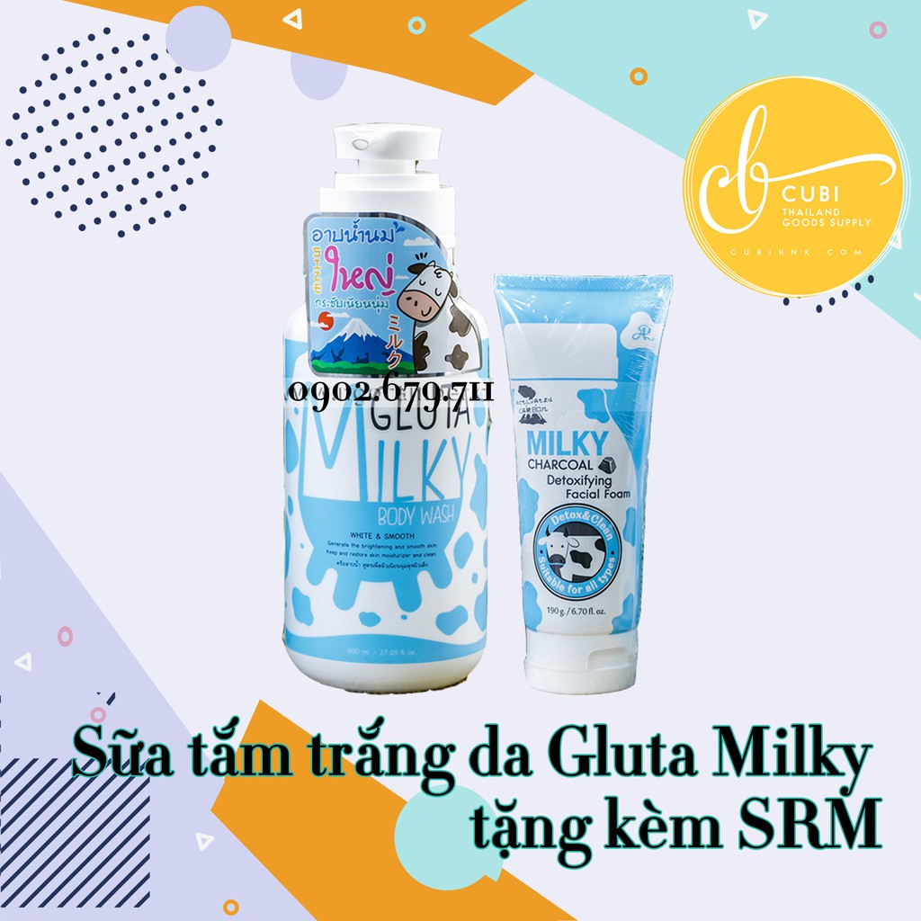 Bộ Sữa Tắm Bò và Sữa Rửa Mặt Gluta Milky Thái