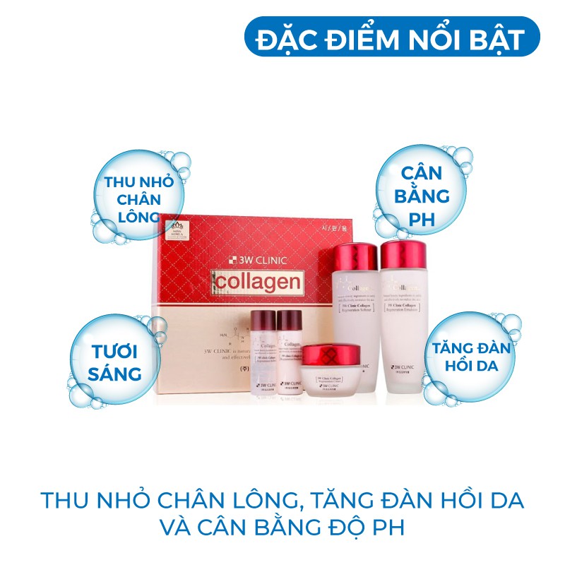 [Mã BMBAU50 giảm 7% đơn 99K] Bộ dưỡng trắng da săn chắc dưỡng ẩm chống lão hóa chiết xuất từ Collagen 3W CLINIC Hàn Quốc