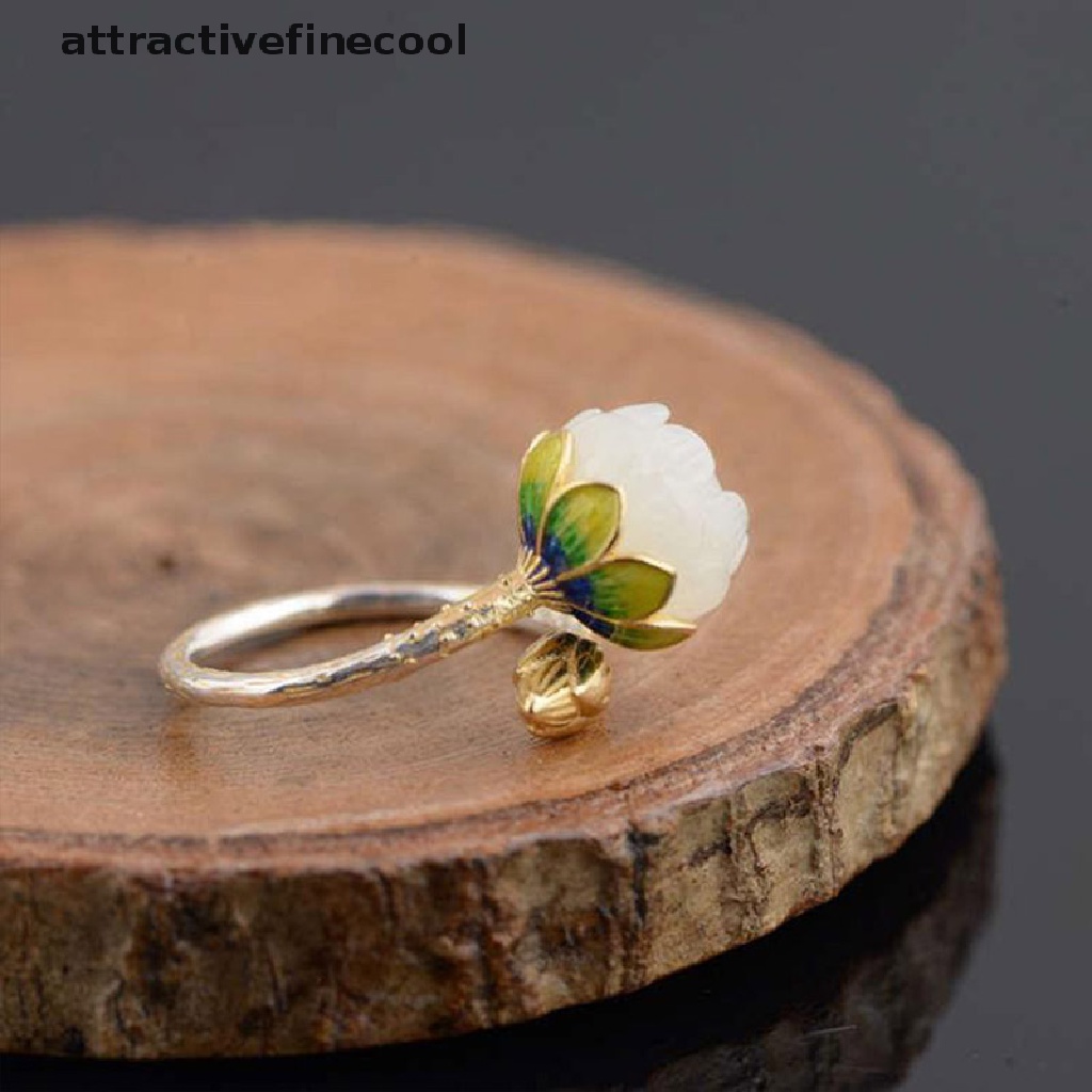 Acvn Nhẫn Bạc Đính Đá Ngọc Bích Màu Xanh Lam Hình Hoa Sen Thủ Công Phong Cách Retro Cho Nữ