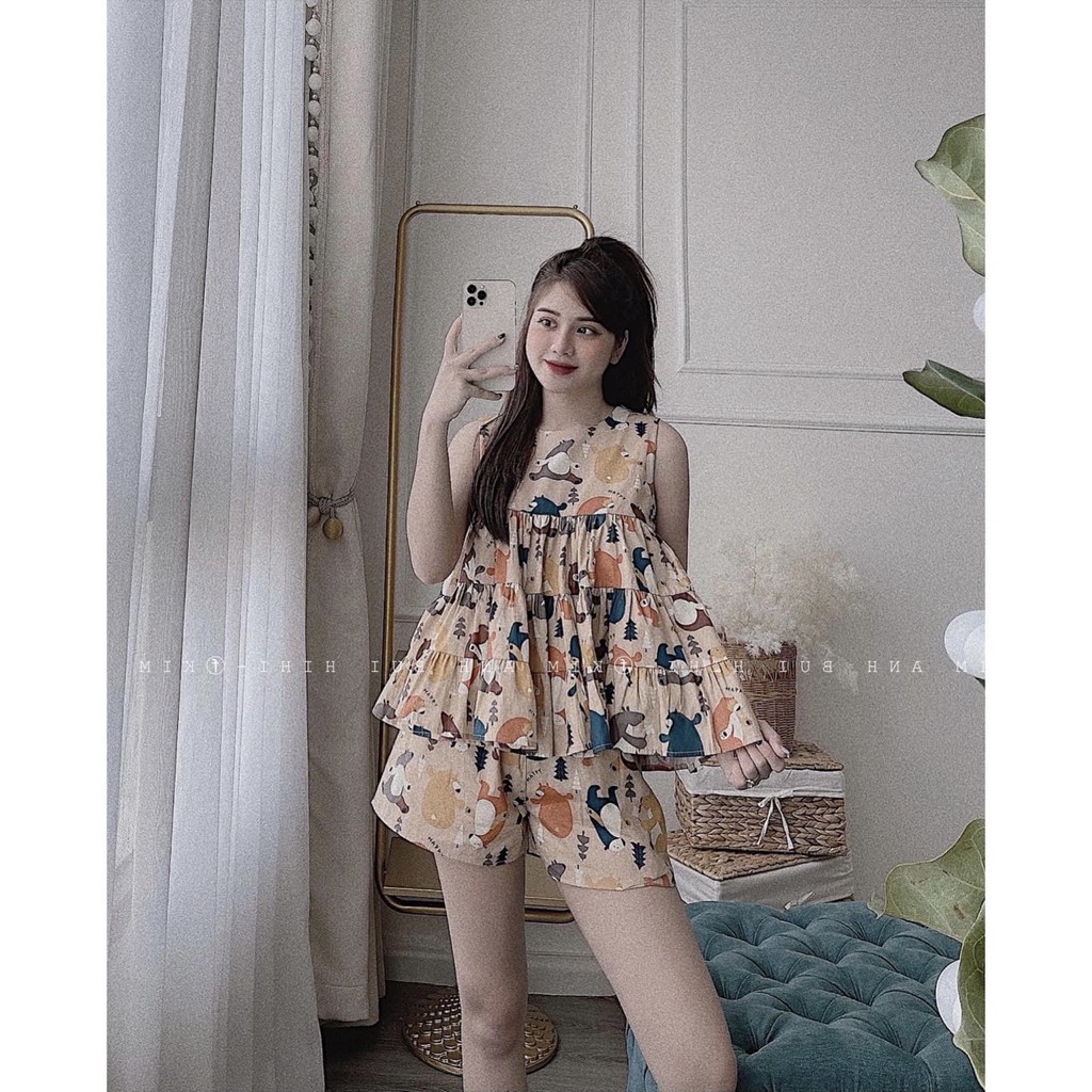 132. Bộ đùi hình sát nách babydoll, chất thô lụa mềm đẹp form thụng rộng bầu bí ok