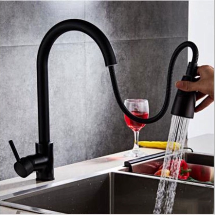[ Hàng Mới Về ]  Bộ vòi rửa chén bát nóng lạnh dây kéo rút inox 304 2 chế độ nước, cần xoay 360 độ tiện dụng siêu bền