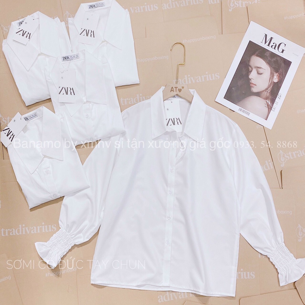 Áo sơ mi trắng tay chun nữ cá tính thời trang Banamo Fashion 3912