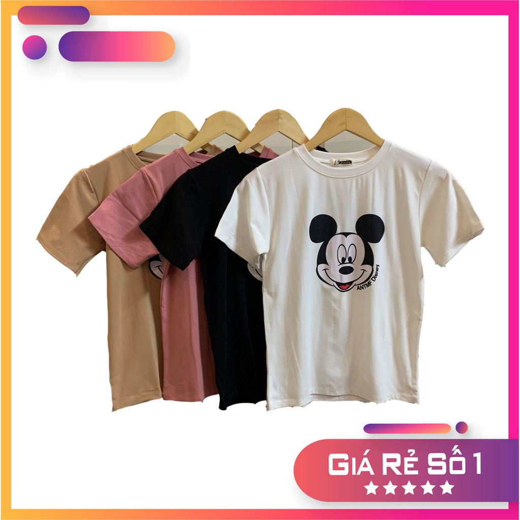 áo thun mickey cộc tay cổ tròn chất zip co giãn 4 chiều thương hiệu T-Linh có ảnh thật