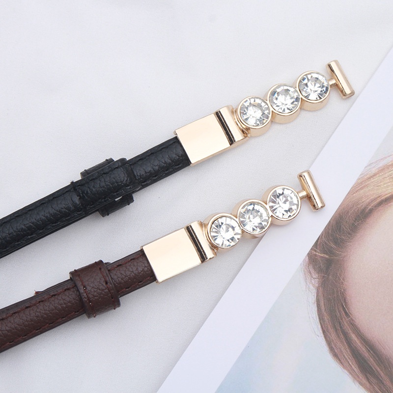 Thắt lưng dây nịt nữ bản nhỏ 1cm da PU khóa đính đá sang chảnh mạ vàng hồng đai buộc áo váy len khoác dạ rút eo 2 bên