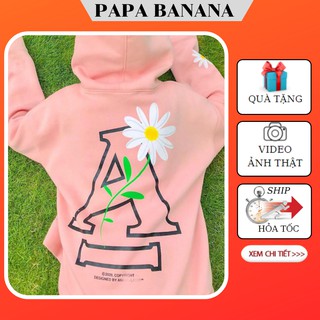 Áo Khoác Hoodie hoa cúc chữ lưng form thụng Unisex