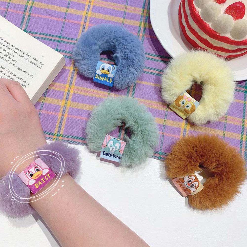 TWINKLE Dây Cột Tóc Lông Nhung Mềm Mại Co Giãn Hình Chú Sóc / Hoa Cúc Thời Trang