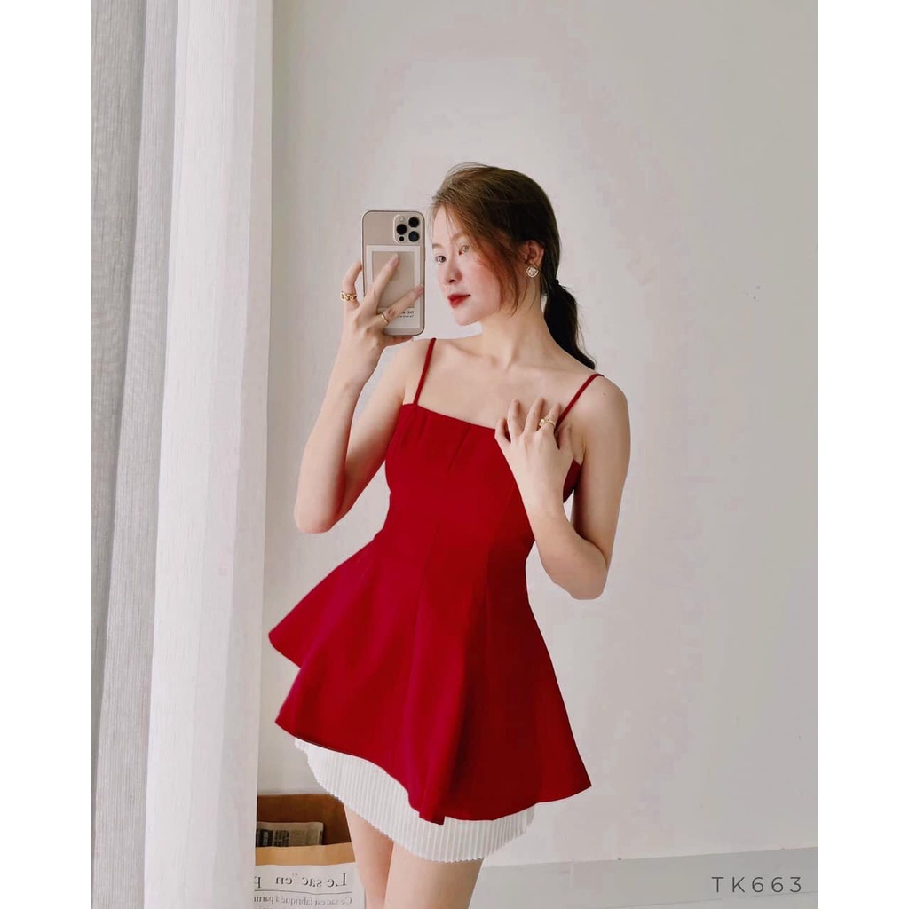 Áo 2 dây peplum xòe tà có 4 màu