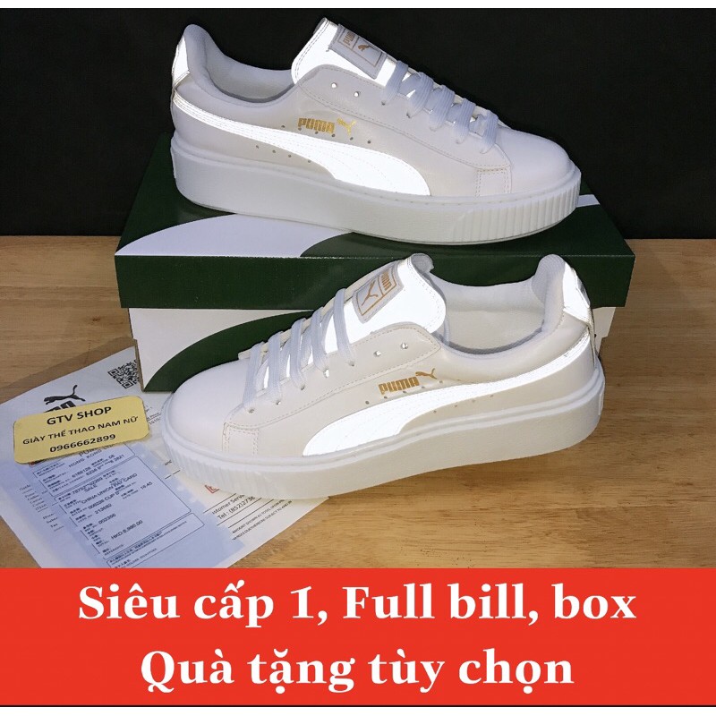 Full Box,  Full Bill - Tặng thêm 1 bộ dây giày - Giày thể thao nam nữ PM trắng Phản quang, size 36-3