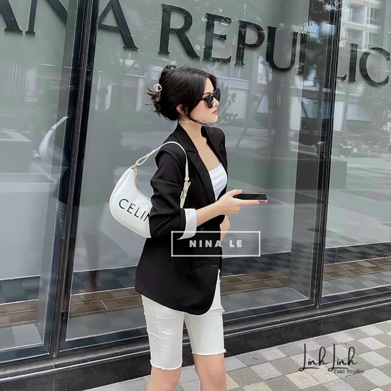 Áo khoác vest 2 lớp lật tay pha màu / Áo khoác blazer lật tay cài khuy