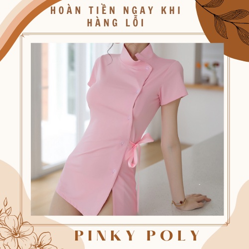 Set Cosplay Cô Y Tá Kèm Mũ Đủ Màu Trắng Hồng - Set váy ngủ sexy quyến rũ màu trắng hồng Freesize PinkyPoly CP04 | BigBuy360 - bigbuy360.vn