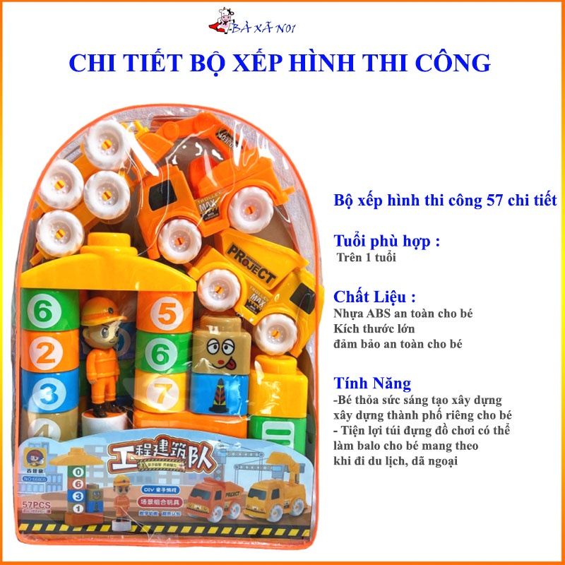 Bộ Đồ Chơi Xếp Hình Công Trường Xây Dựng Vui Nhộn 57 Chi Tiết Cho Bé - Bộ Xếp Hình Thông Minh