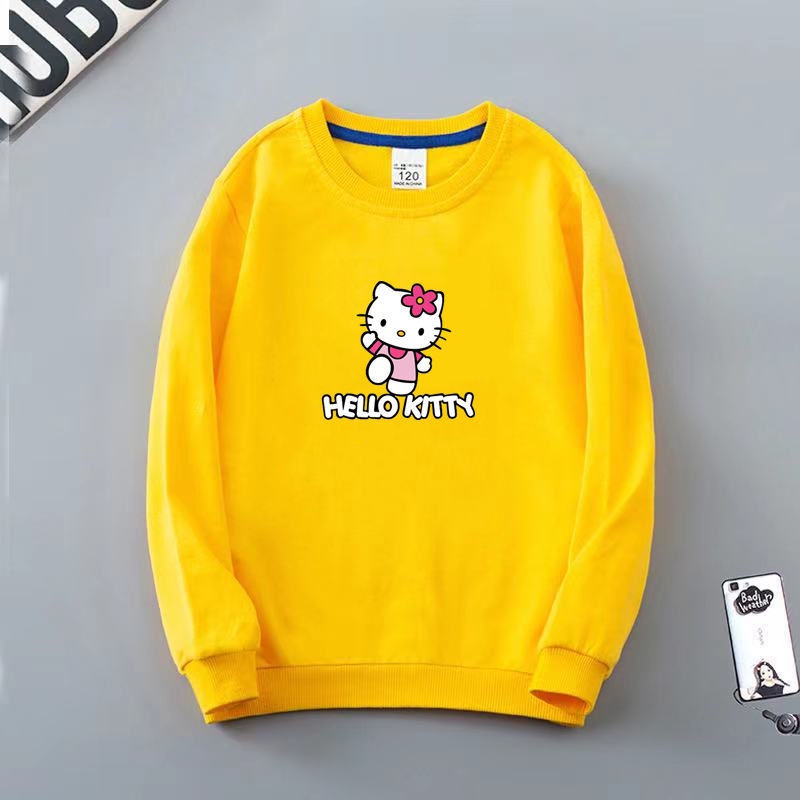 Áo Sweater Mỏng Tay Dài In Hình Hello Kitty Thời Trang Xuân Thu Xinh Xắn Cho Bé Gái