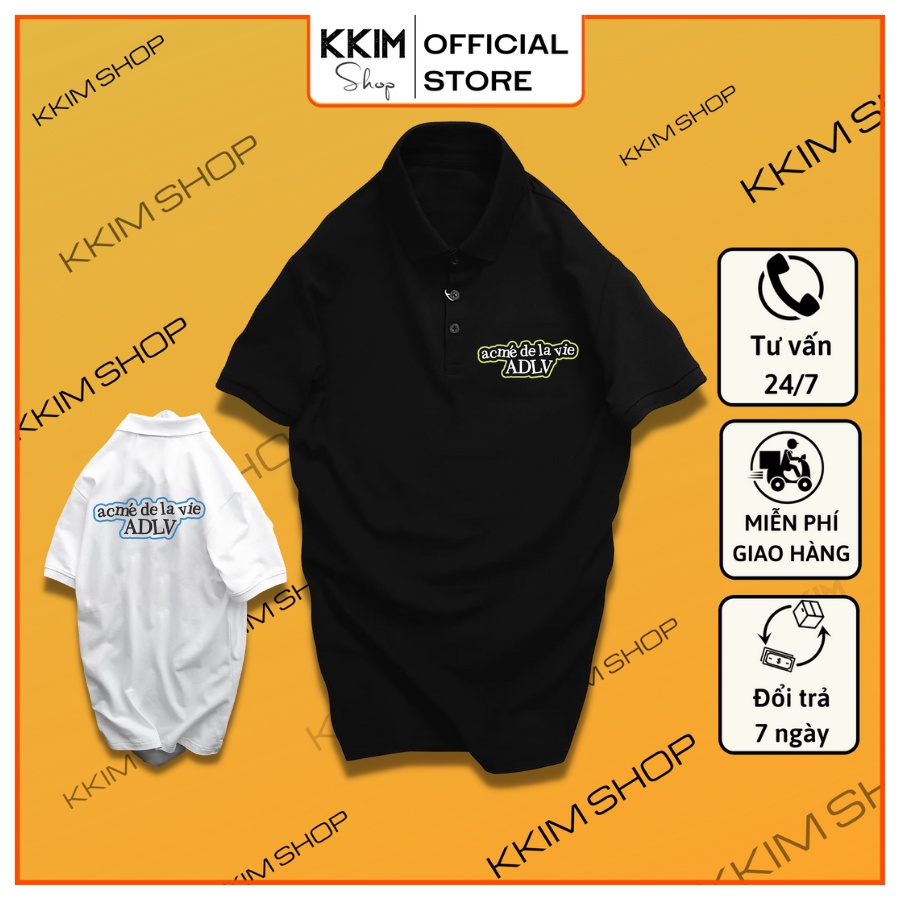 Áo Polo ADLV, Full Size Nam Nữ, áo thun có cổ trắng, đen, cổ trụ Unisex chất Thun Cá Sấu Poly Thái KKimshop