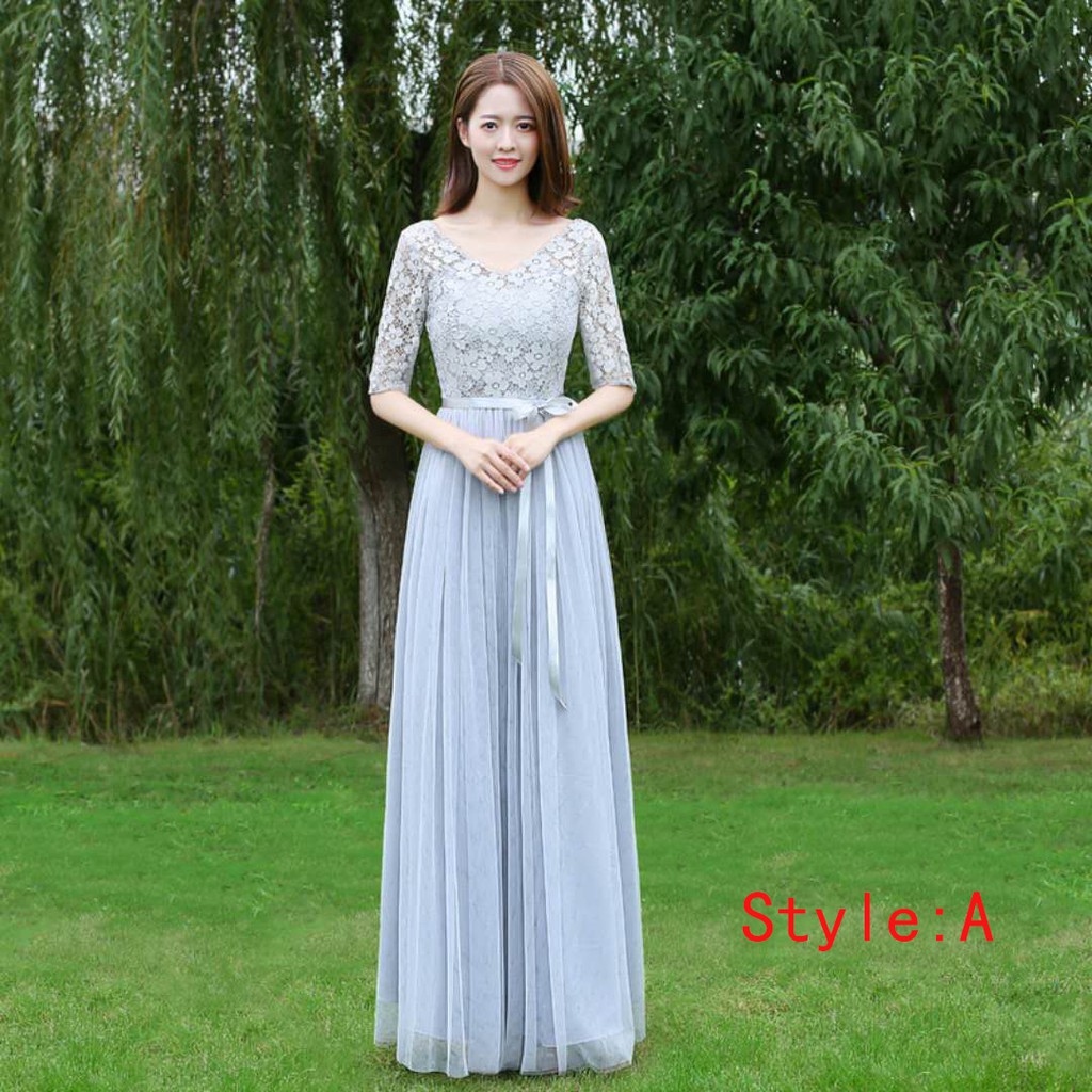 Đầm vải voan màu xám thời trang dành cho phù dâu