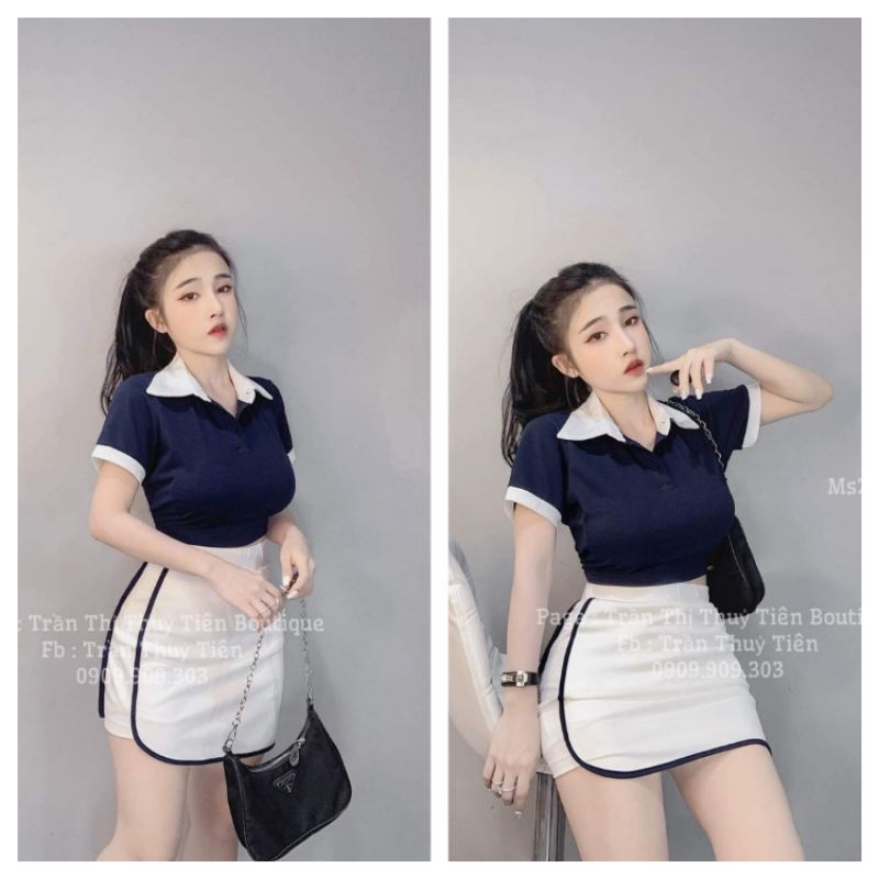 Set áo polo + quần giả váy
