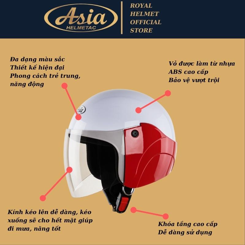 Mũ bảo hiểm 3/4 có kính Asia mt142k chính hãng, bảo hành 12 tháng, freeship toàn quốc