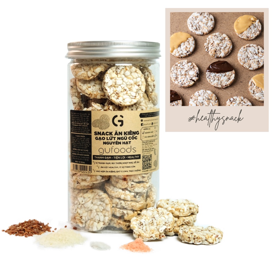 Snack ăn kiêng gạo lứt ngũ cốc nguyên hạt GUfoods - Thanh đạm, Tiện lợi, Phù hợp Eat clean (40g/80g/100g)