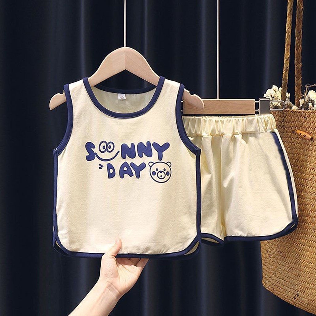 Bộ Ba Lỗ Cho Bé In Chữ Sunny Day, Bộ Sát Nách Cho Bé Chất Cotton Cao Cấp Từ 6-27kg - LILA KIDS