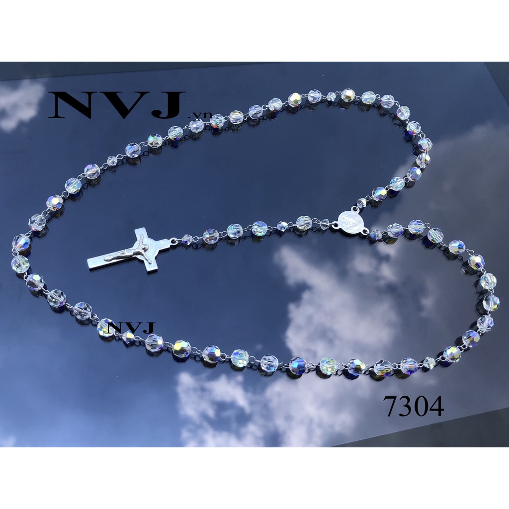 Rosary – Chuỗi Mân Côi 50 hạt tròn 6ly pha lê Swarovski crystal classic bead 5000 001AB, PhaleAo, trang sức NVJ