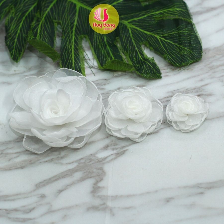 Hoa voan hồng dùng làm hoa cài áo, phụ kiện may mặc và gắn phụ kiện tóc H2202