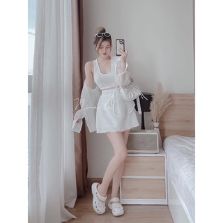 Bộ xốp 3ct trắng áo crt quần đùi cho nữ