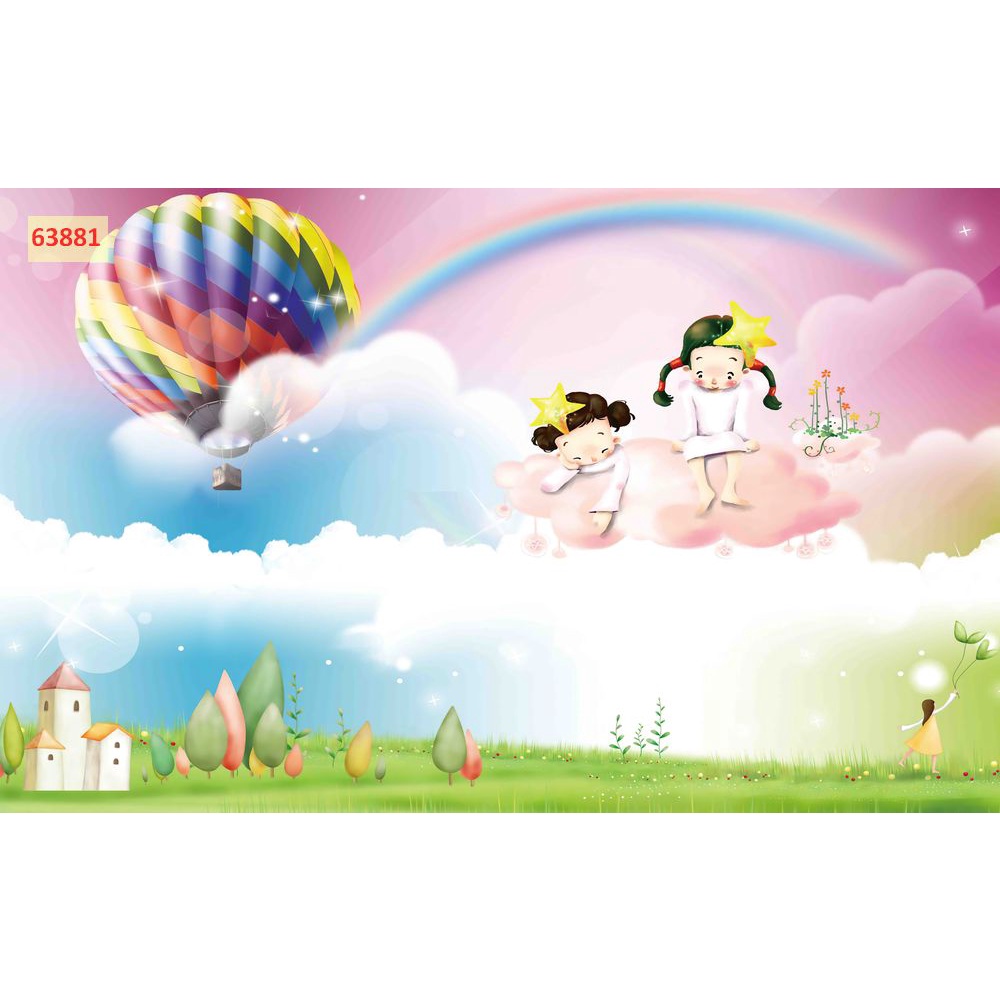 Tranh Dán Tường Phòng TỔNG HỢP Hoạt Hình Ngộ Nghĩnh KHINH KHÍ CẦU, CẦU VỒNG, NHỮNG CHIẾC XE BIẾT NÓI