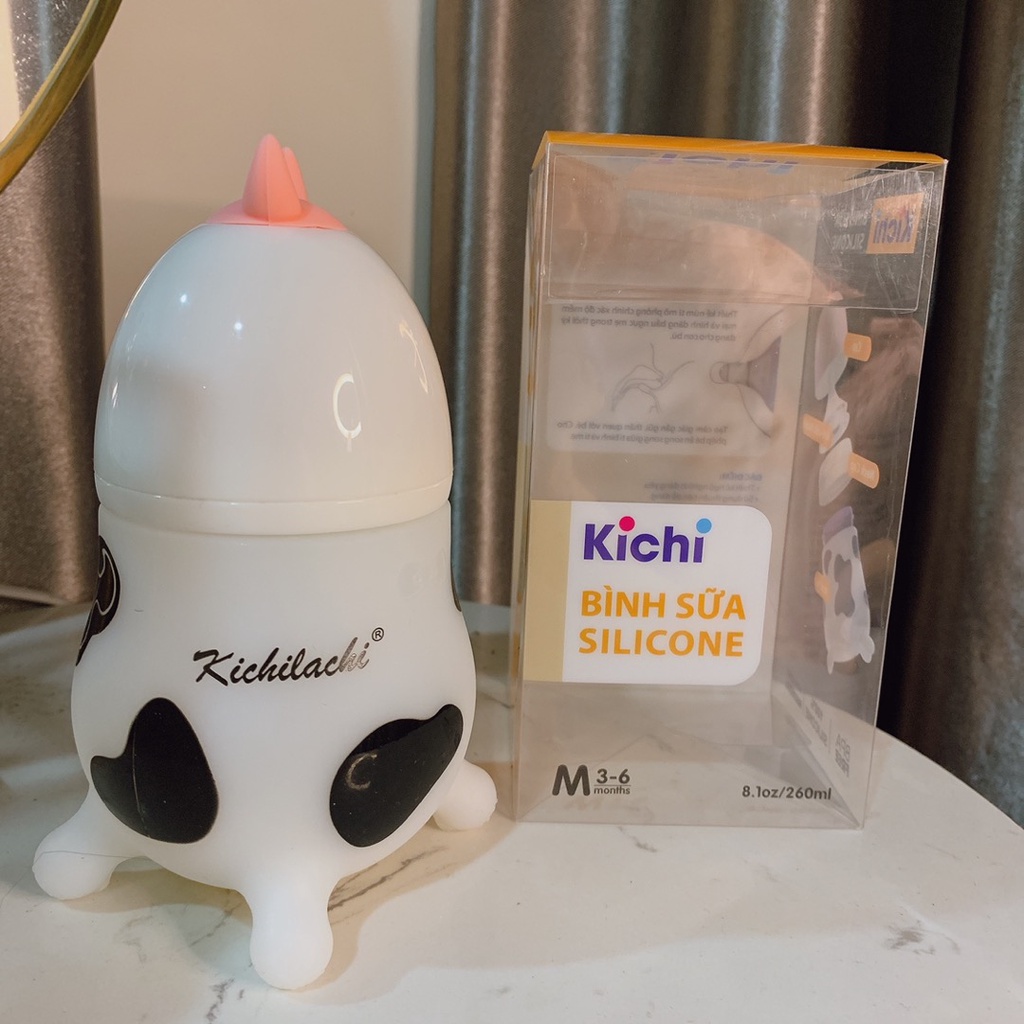 Bình sữa hình bò sữa Kichilachi núm ti silicon siêu mềm cho bé 180ml/ 260ml