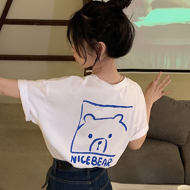 SUXI Áo Thun Tay Ngắn Cổ Tròn Form Rộng Phong Cách Hàn Quốc Cho Nữ