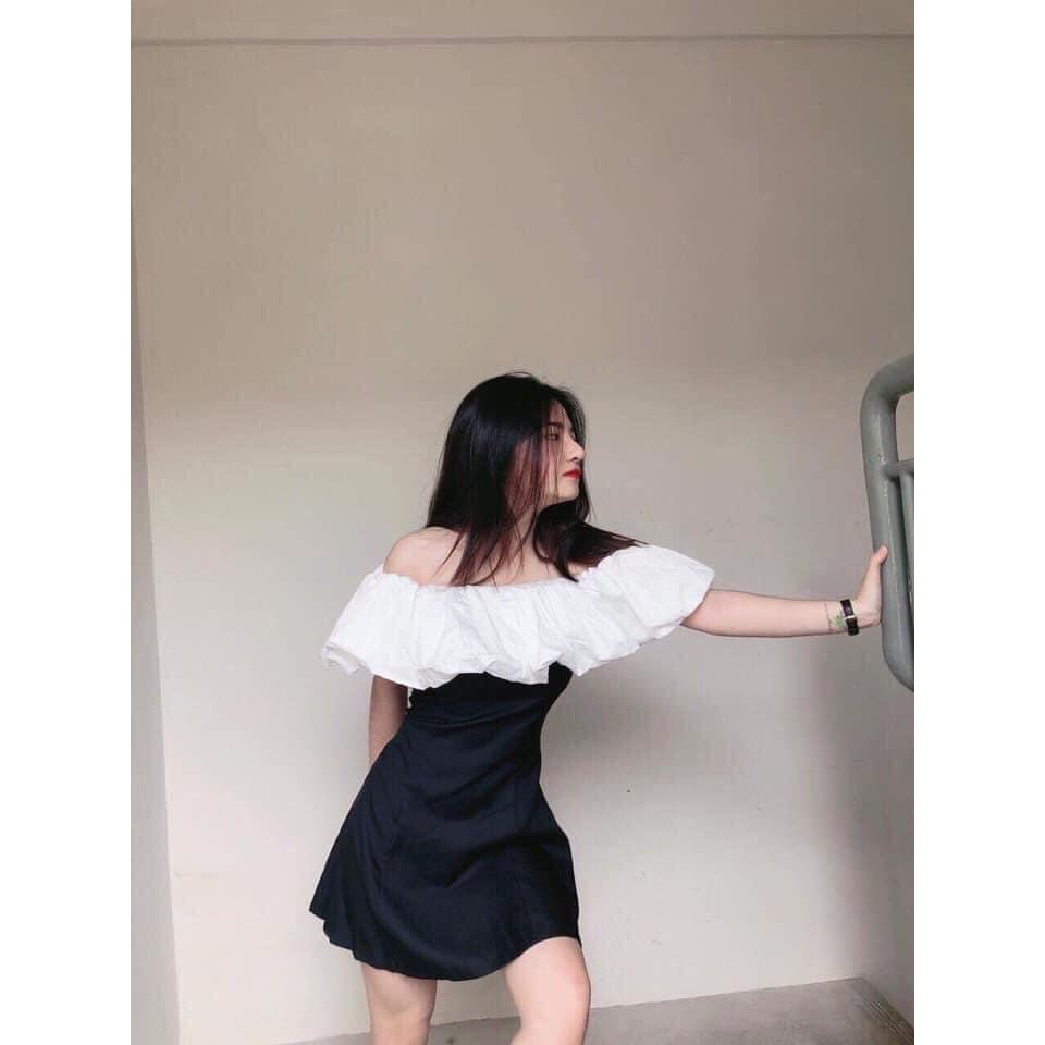 Váy Hở Vai Dáng Ôm Phối Ngực Trắng - Rere.Store [FREESHIP] - Đầm bánh bèo dáng ngắn trễ vai tay bồng kiểu dáng tiểu thư | BigBuy360 - bigbuy360.vn