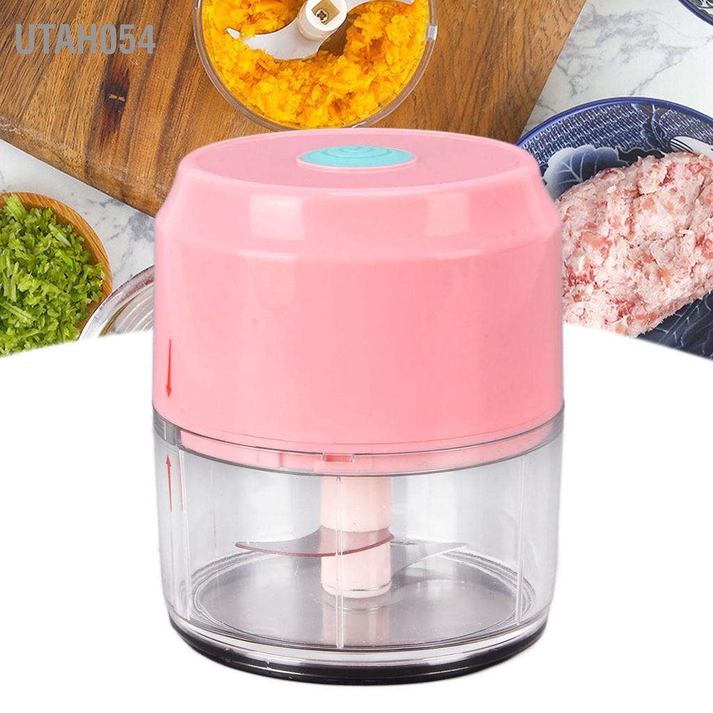 Utah054 Máy xay tỏi mini chạy điện Màu hồng hai lá Sạc USB không dây