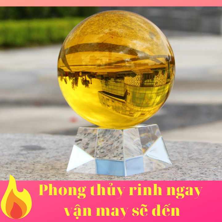 Quả cầu phong thủy pha lê màu vàng hợp mệnh Kim, mệnh Thổ đồ trang trí phong thuỷ