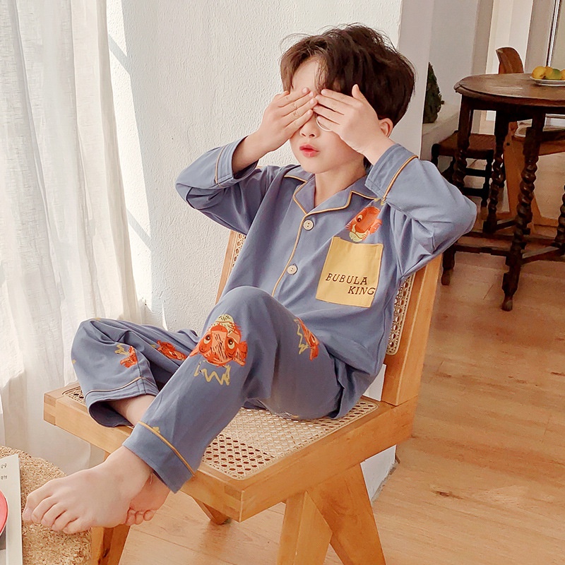 Bộ đồ ngủ bộ pijama cho bé trai 8-18kg Tunkid chất lụa Hàn thấm hút siêu đáng yêu