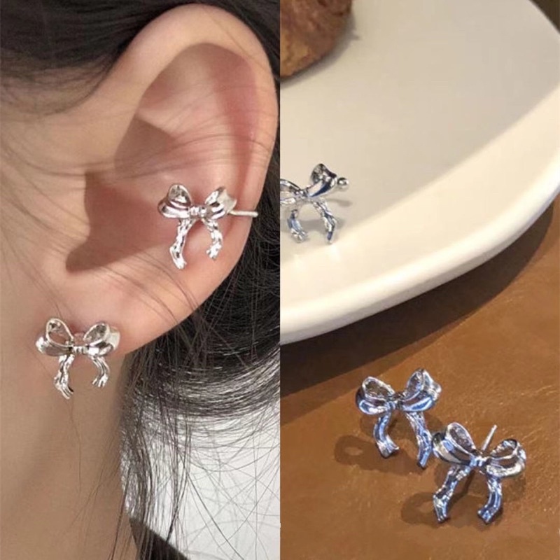 Set 2 Khuyên kẹp vành tai không hình nơ thời trang phong cách thanh lịch, sang trọng dành cho nữ