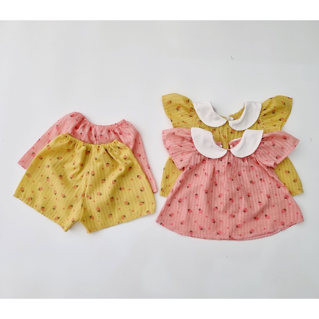 Set áo quần bé gái hồng dâu tây