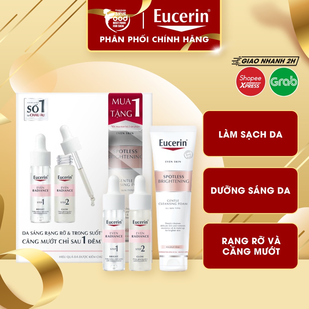 [3 Items] Bộ Đôi Dưỡng Sáng Và Căng Mướt Cho Da Eucerin Even Radiance Duo Ampoules 2x15ml + Spotless Brightening Gentle