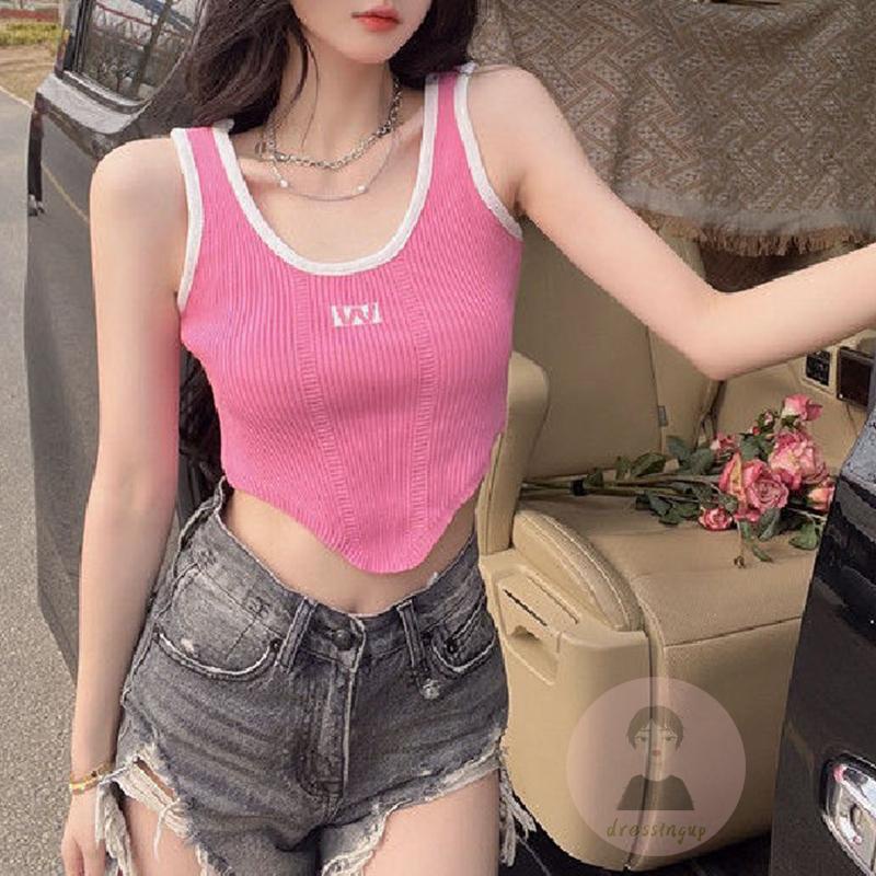 Áo Lửng Không Tay Cổ Chữ U Màu Sắc Tương Phản Thời Trang Mùa Hè Cho Nữ