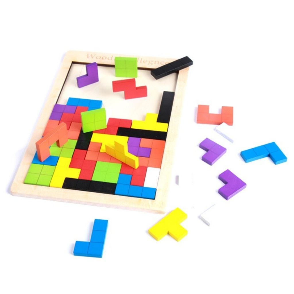 Bộ Đồ Chơi Ghép Hình Xếp Gạch Bằng Gỗ Tetris, Ghép Nhiều Hình Đa Dạng Phong Phú, Phát Triển Khả Năng Tư Duy Của Các